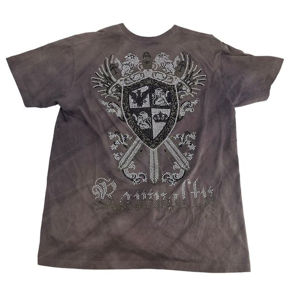 Vintage Rawyalty Shirt Mens XL Brown Y2K Cybergoth Crystal Affliction Punk‎ Glam - Picture 10 of 10